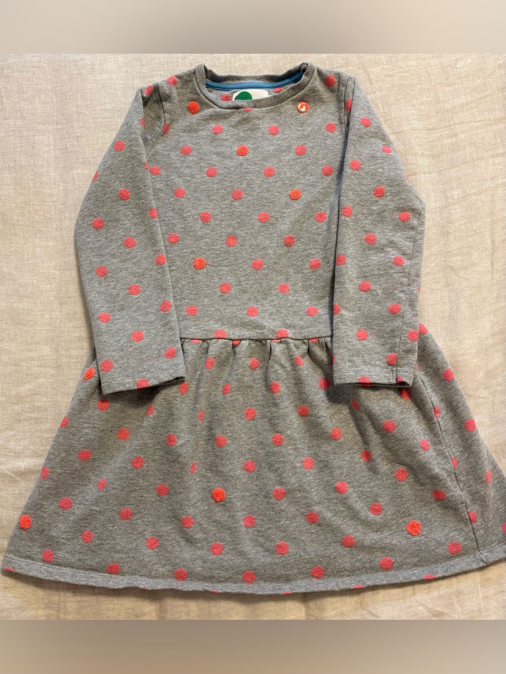 Boden Girls Gray Pink Polka Dot Sequin Sweatshirt Dress 7-8Y